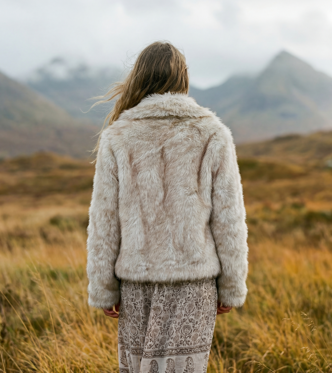 Luxury Vegan Fur Cropped Coat – Sustainable Hemp & Recycled Blend – One Size (UK 8-14) (Copy)