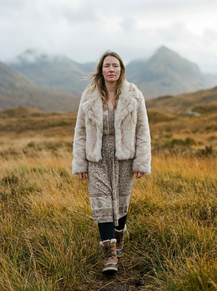 Luxury Vegan Fur Cropped Coat – Sustainable Hemp & Recycled Blend – One Size (UK 8-14) (Copy)
