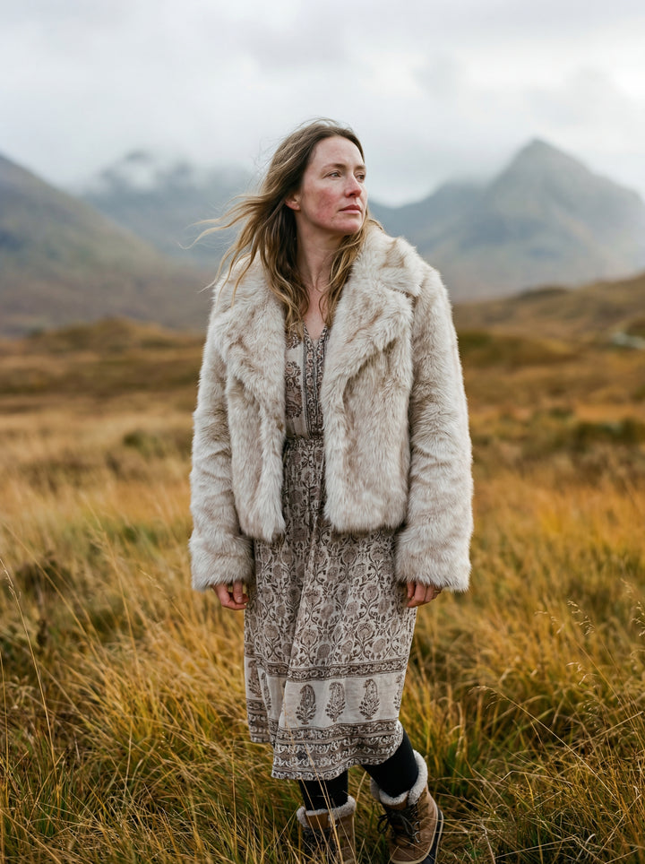 Luxury Vegan Fur Cropped Coat – Sustainable Hemp & Recycled Blend – One Size (UK 8-14) (Copy)
