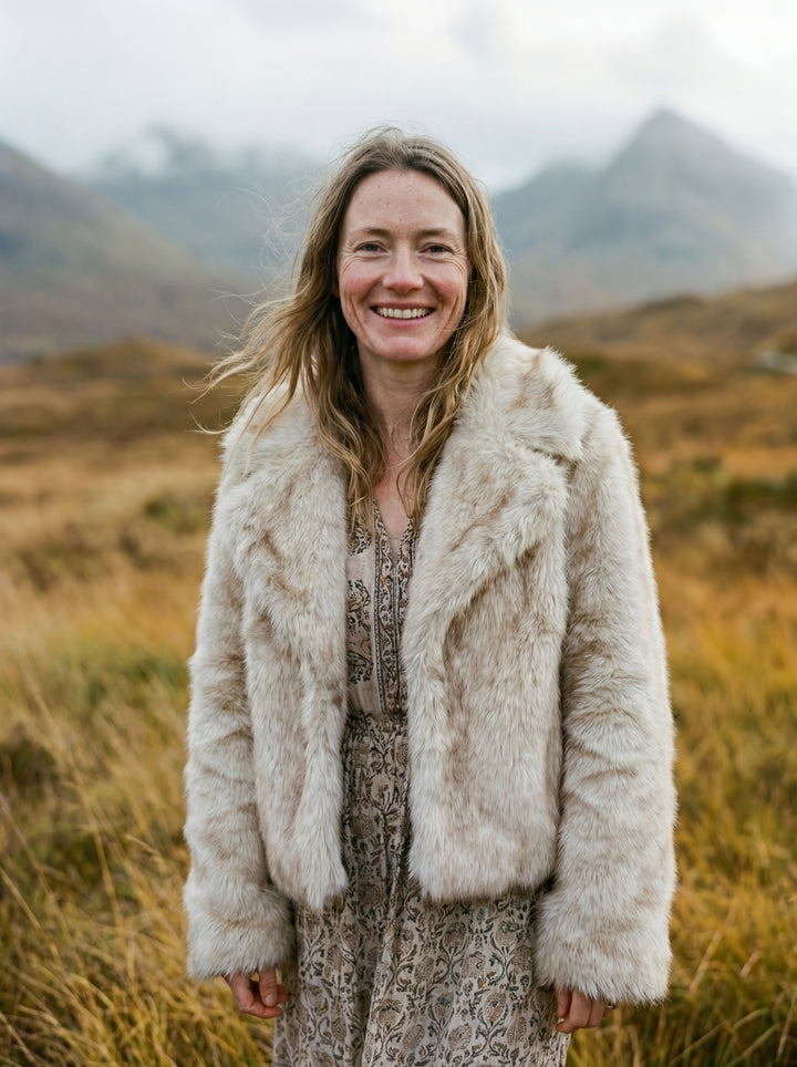 Luxury Vegan Fur Cropped Coat – Sustainable Hemp & Recycled Blend – One Size (UK 8-14) (Copy)