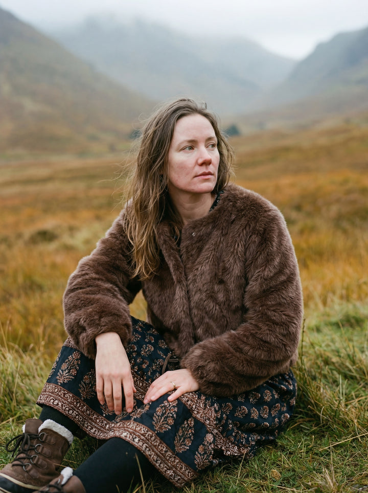 Luxury Vegan Fur Cropped Coat – Sustainable Hemp & Recycled Blend – One Size (UK 8-14)