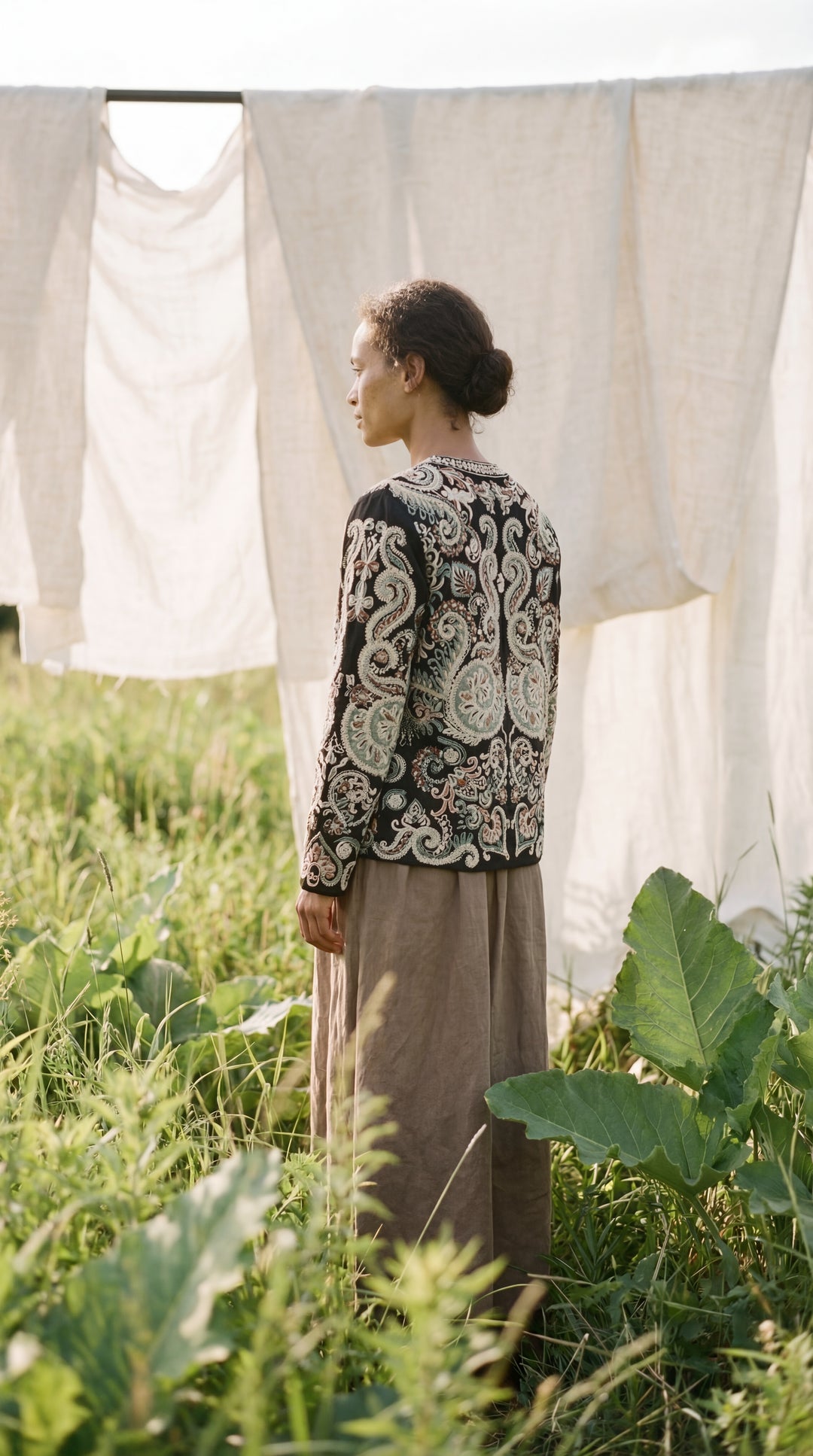 The "Kal" Heritage Jacket – Charcoal with Sage & Ochre Embroidery
