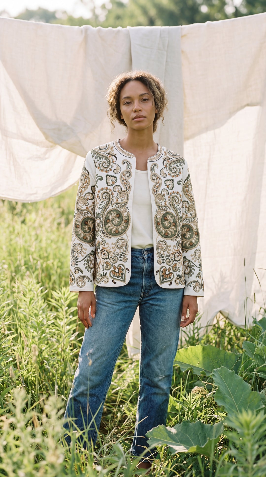 The "Kal" Heritage Jacket – Charcoal with Sage & Ochre Embroidery