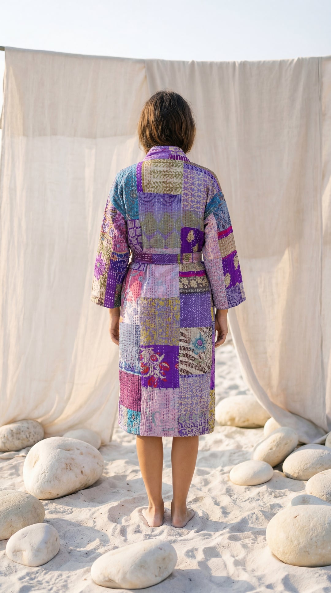 The "Anandi" Kantha Robe – Hand-Stitched Vintage Silk Kimono