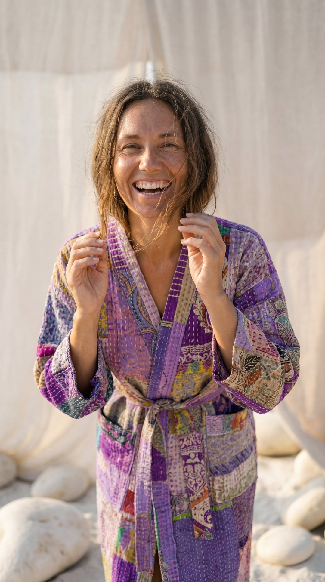 The "Anandi" Kantha Robe – Hand-Stitched Vintage Silk Kimono