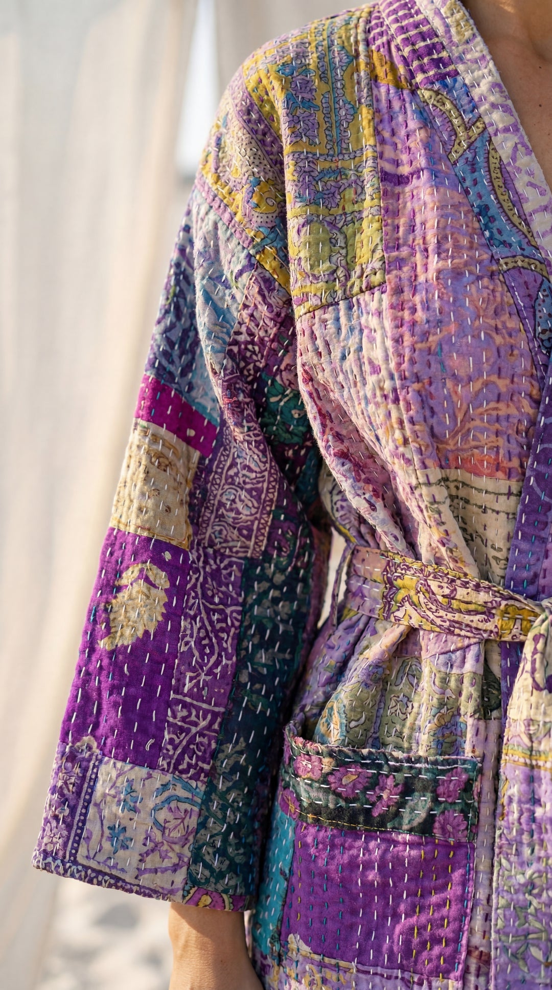 The "Anandi" Kantha Robe – Hand-Stitched Vintage Silk Kimono