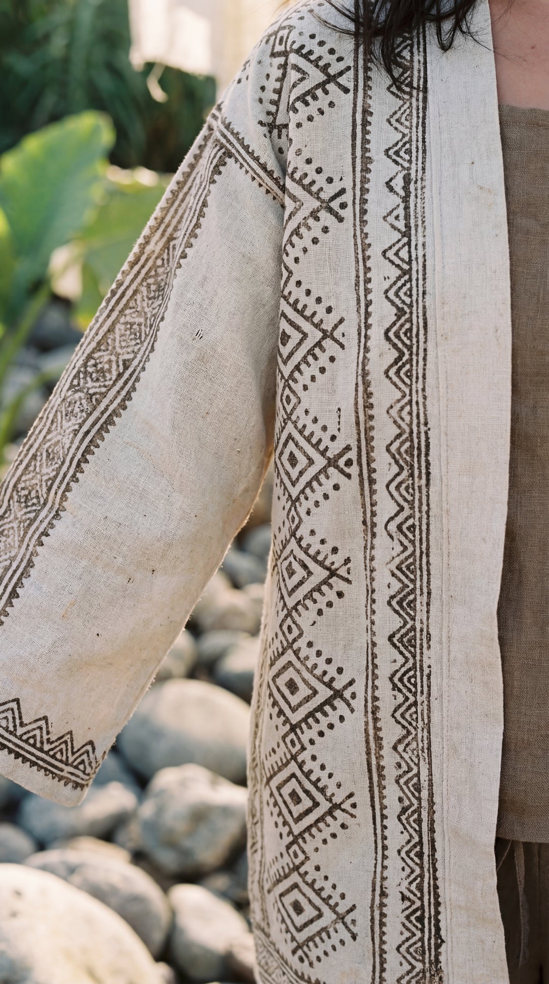 The "Kishor" Artisan Kimono – Natural Earth Geometric Print