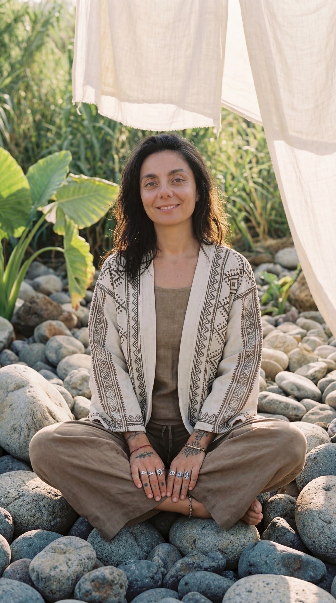 The "Kishor" Artisan Kimono – Natural Earth Geometric Print