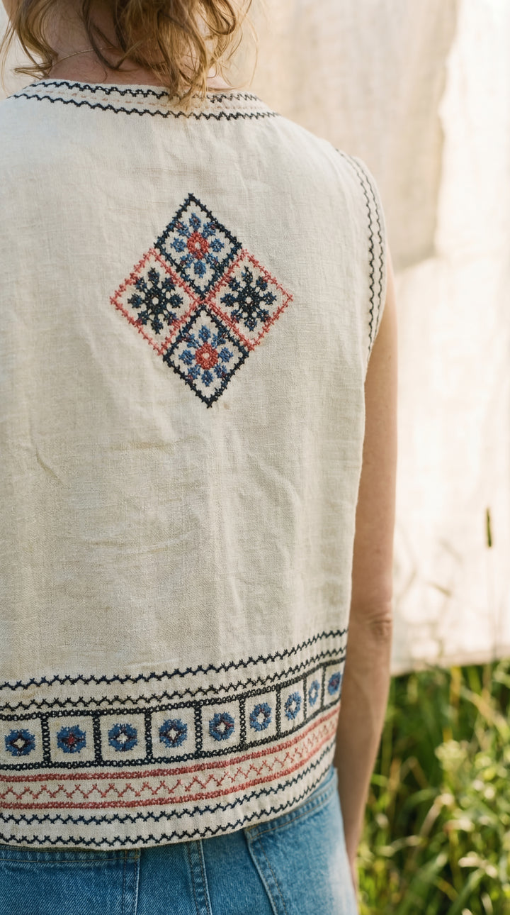The "Miraya" Banjara Vest – Artisan Embroidered Organic Cotton