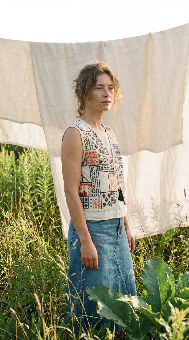 The "Miraya" Banjara Vest – Artisan Embroidered Organic Cotton