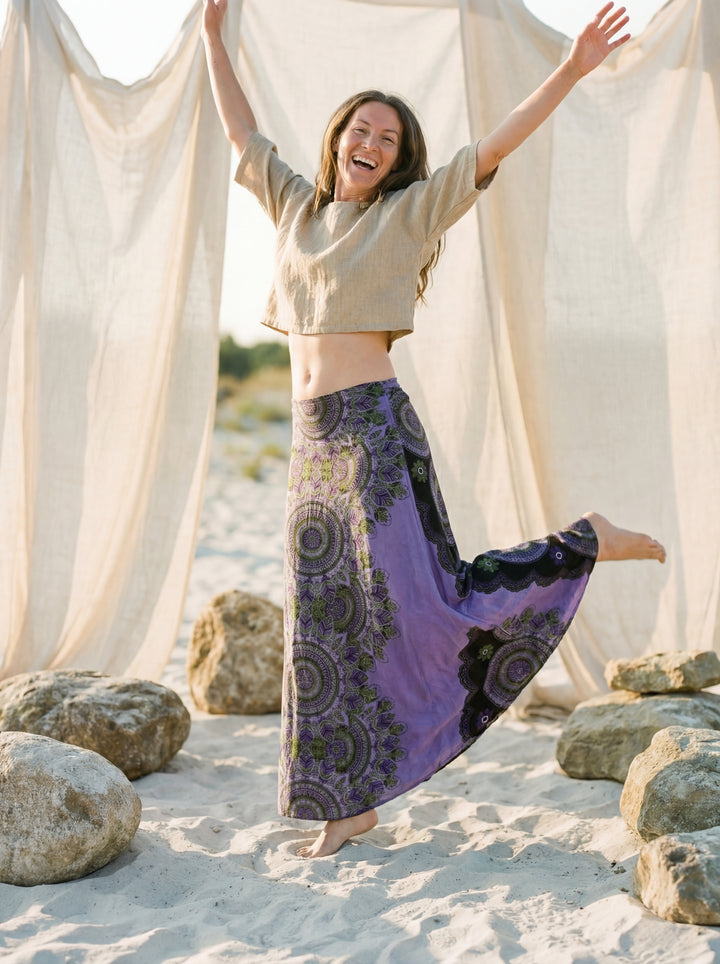 Sacred Geometry Maxi Skirt – Hand-Stamped Tribal Cotton Bohemian Festival Wear