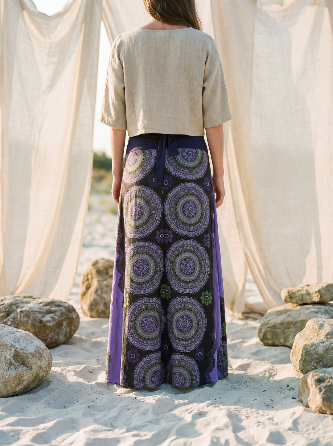 Sacred Geometry Maxi Skirt – Hand-Stamped Tribal Cotton Bohemian Festival Wear