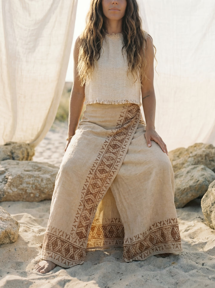Tribal Block Print Raw Cotton Wrap Skirt – Bohemian Maxi Beach Cover Up