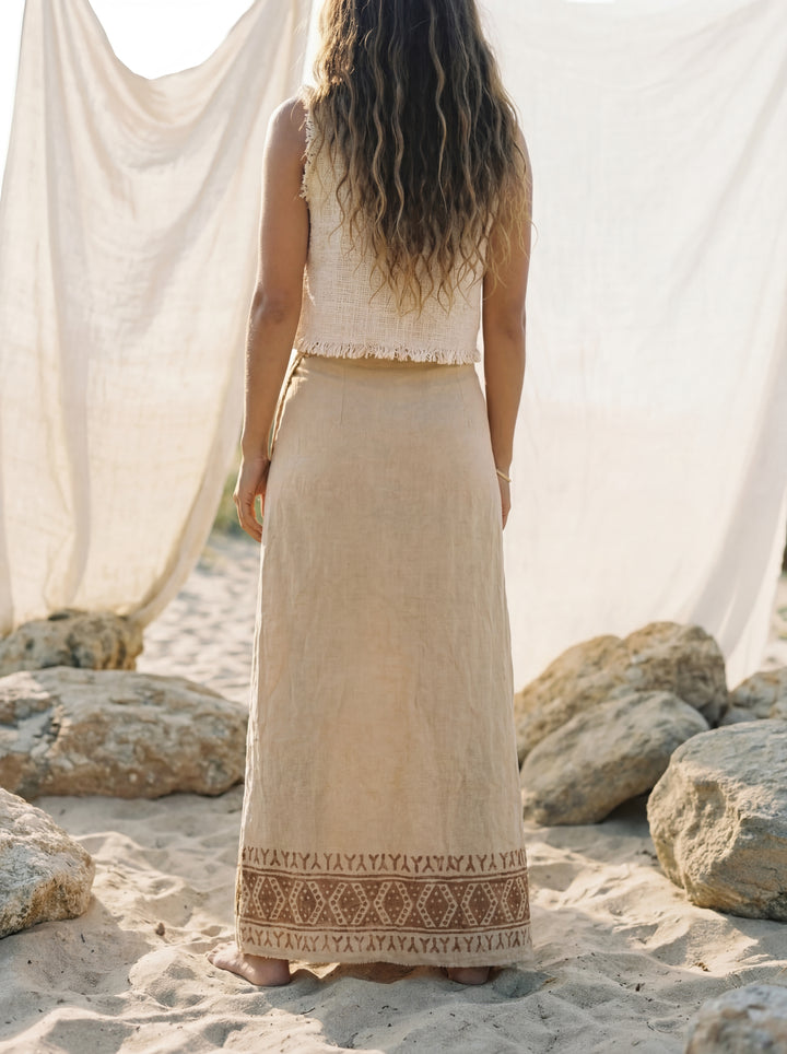 Tribal Block Print Raw Cotton Wrap Skirt – Bohemian Maxi Beach Cover Up