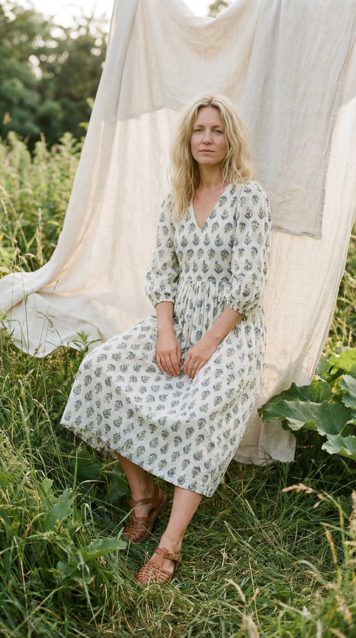 The Heritage Artisan Maxi Dress- Organic Cotton White