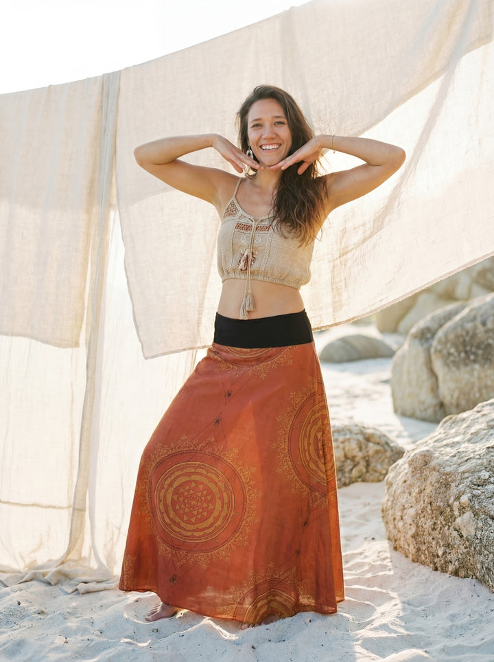 Bohemian Print Maxi Skirt: Cotton African Tribal A-Line Festival Skirt