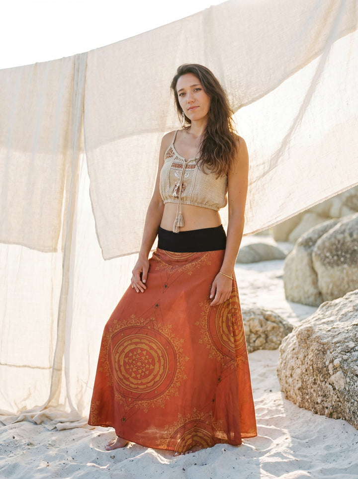Bohemian Print Maxi Skirt: Cotton African Tribal A-Line Festival Skirt