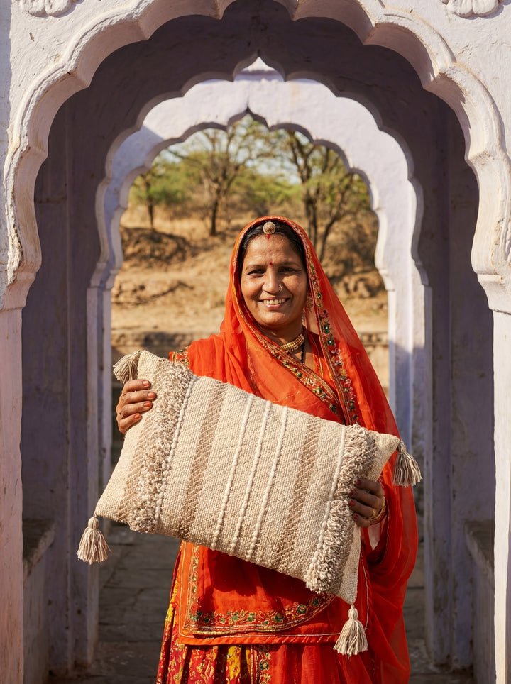 The Village Craft Pillow: 18" Hand-Loomed Macramé Throw Pillow – Supporting Women Empowerment