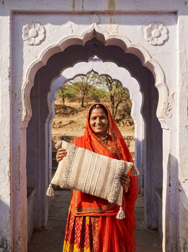 The Village Craft Pillow: 18" Hand-Loomed Macramé Throw Pillow – Supporting Women Empowerment