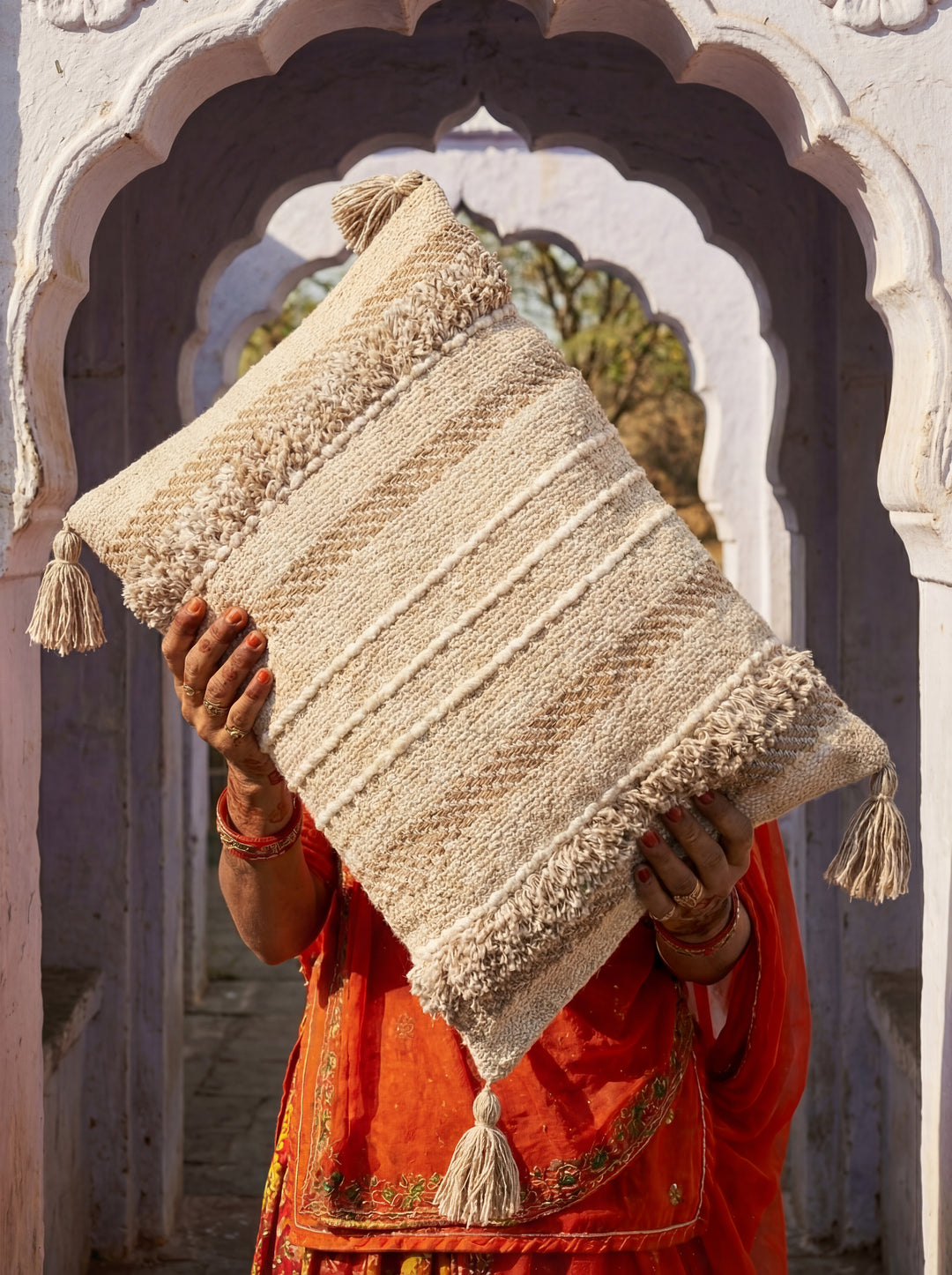 The Village Craft Pillow: 18" Hand-Loomed Macramé Throw Pillow – Supporting Women Empowerment