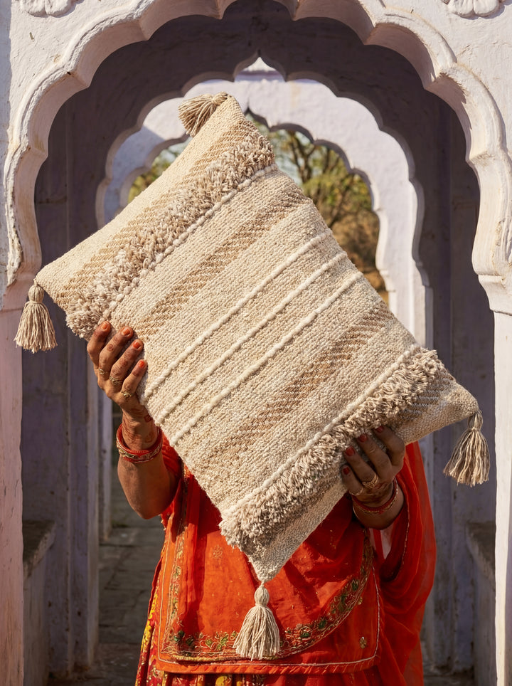 The Village Craft Pillow: 18" Hand-Loomed Macramé Throw Pillow – Supporting Women Empowerment