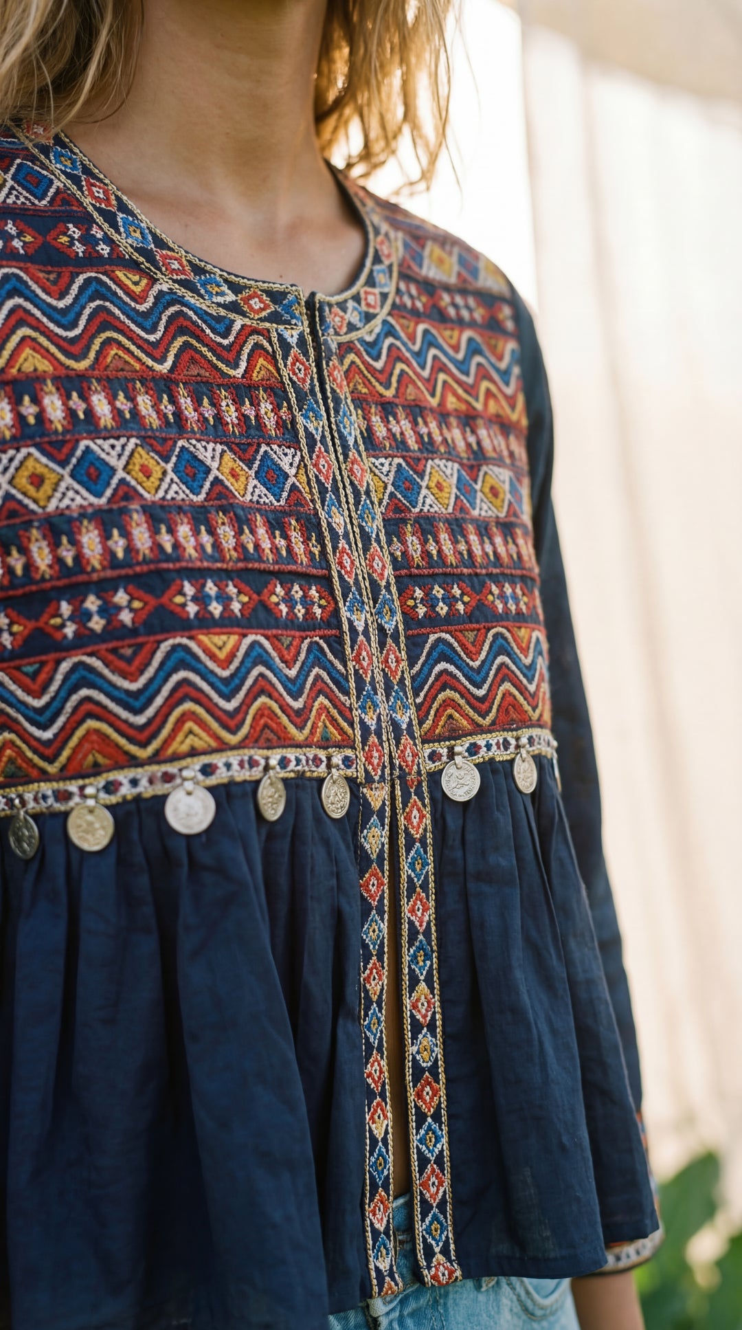 The "Pradeep" Artisan Top – Indigo with Tribal Embroidery & Coins