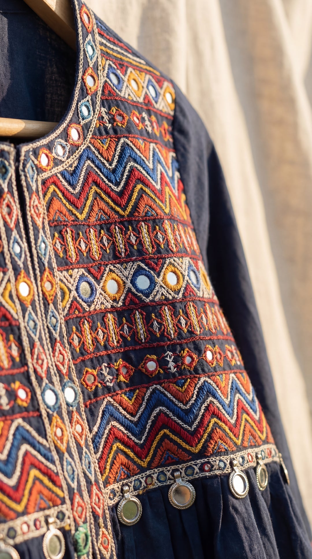 The "Pradeep" Artisan Top – Indigo with Tribal Embroidery & Coins