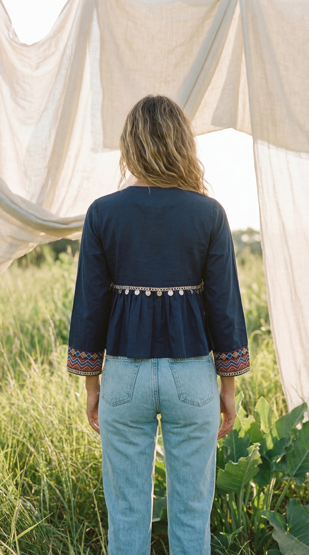 The "Pradeep" Artisan Top – Indigo with Tribal Embroidery & Coins