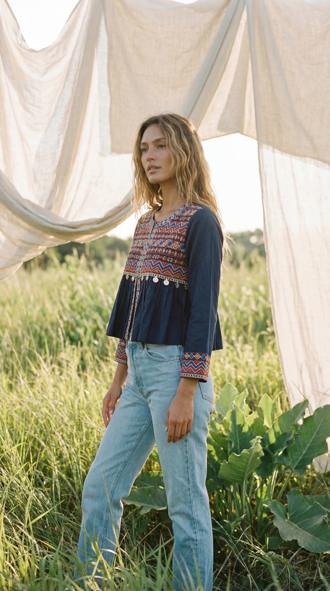 The "Pradeep" Artisan Top – Indigo with Tribal Embroidery & Coins