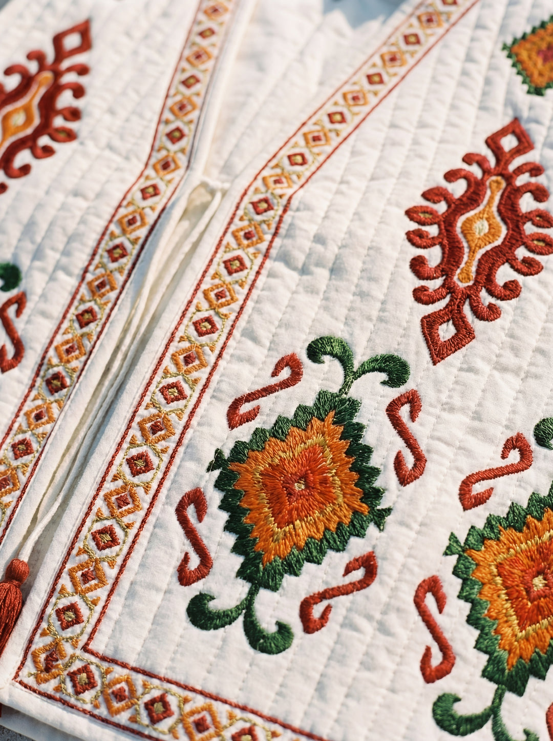The Boho "Dara" Quilted Vest Gilet – Hand Embroidery Available in Black & Natural White