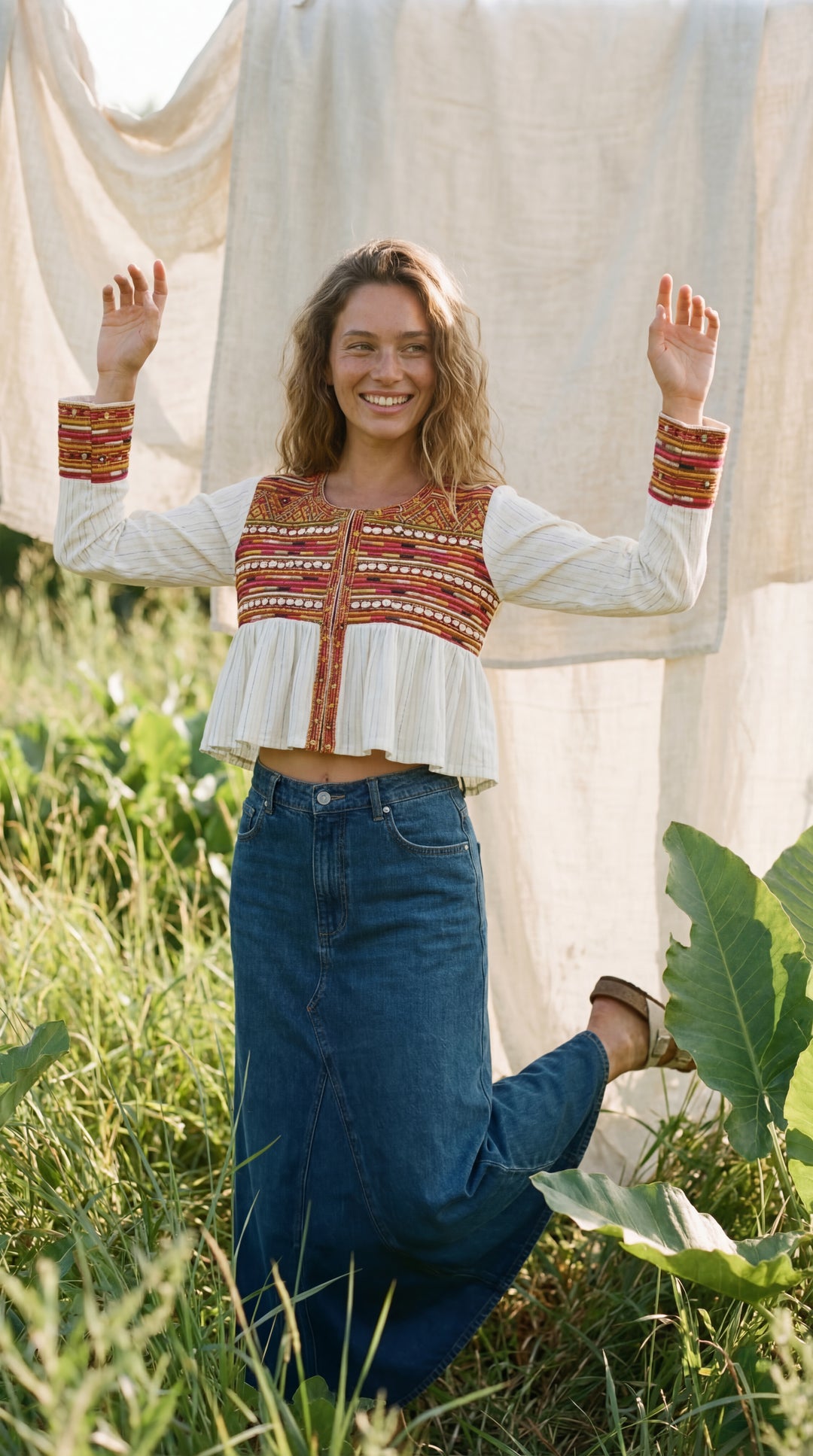 The "Pradeep" Artisan Top – White with Tribal Embroidery & Coins