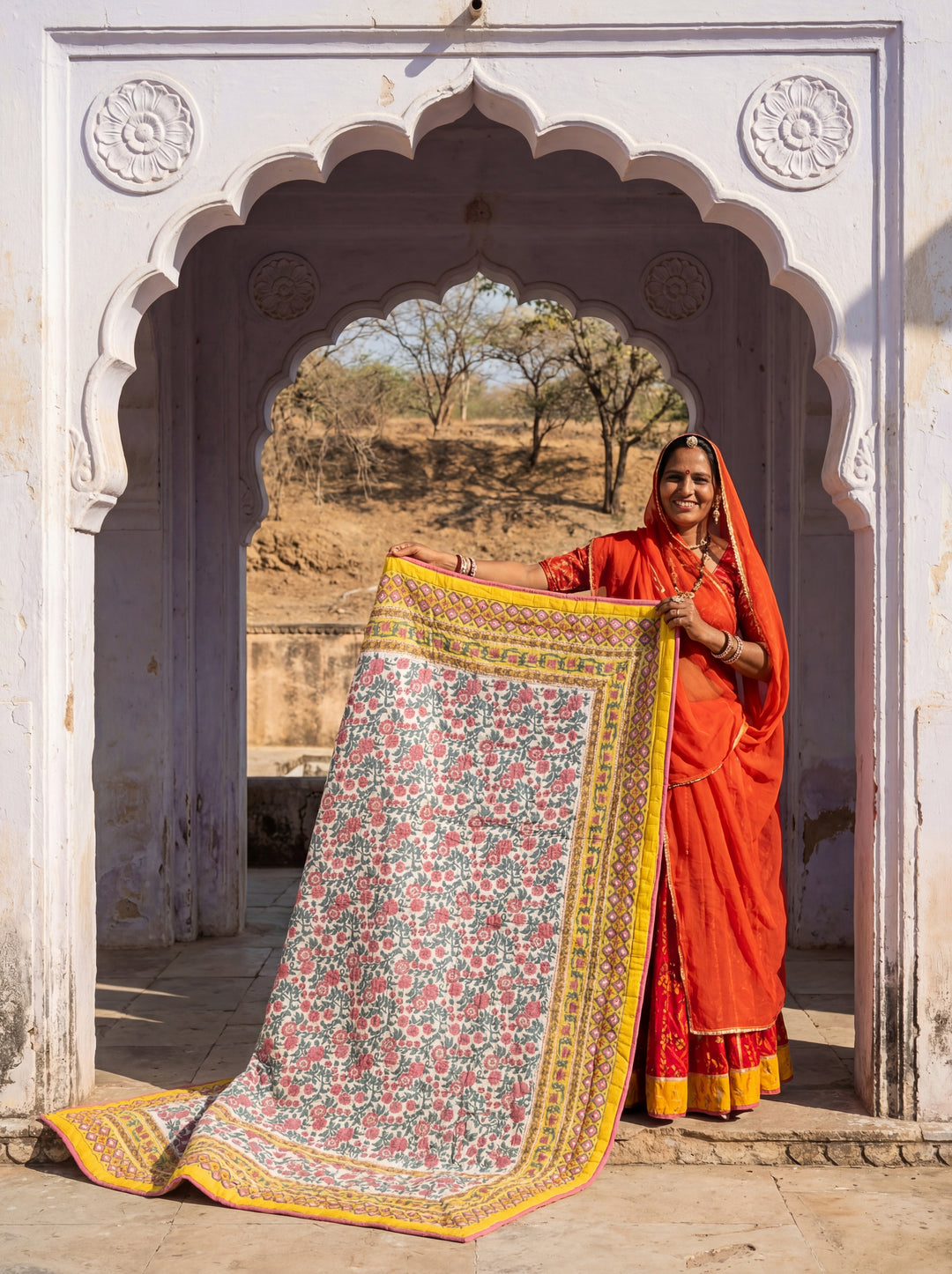 The Sun-Drenched Mustard Quilt – 108x108" Reversible Yellow Floral Organic Cotton Super King