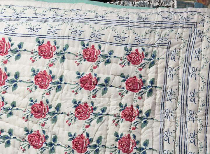 The Ivory Garden Quilt – 108x108" Reversible White & Pastel Floral Organic Cotton Super King