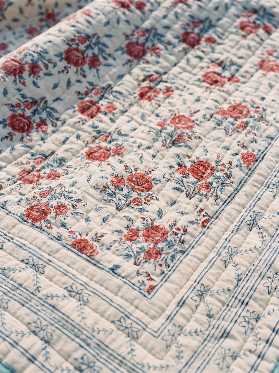 The Ivory Garden Quilt – 108x108" Reversible White & Pastel Floral Organic Cotton Super King