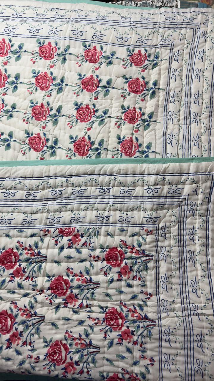 The Ivory Garden Quilt – 108x108" Reversible White & Pastel Floral Organic Cotton Super King