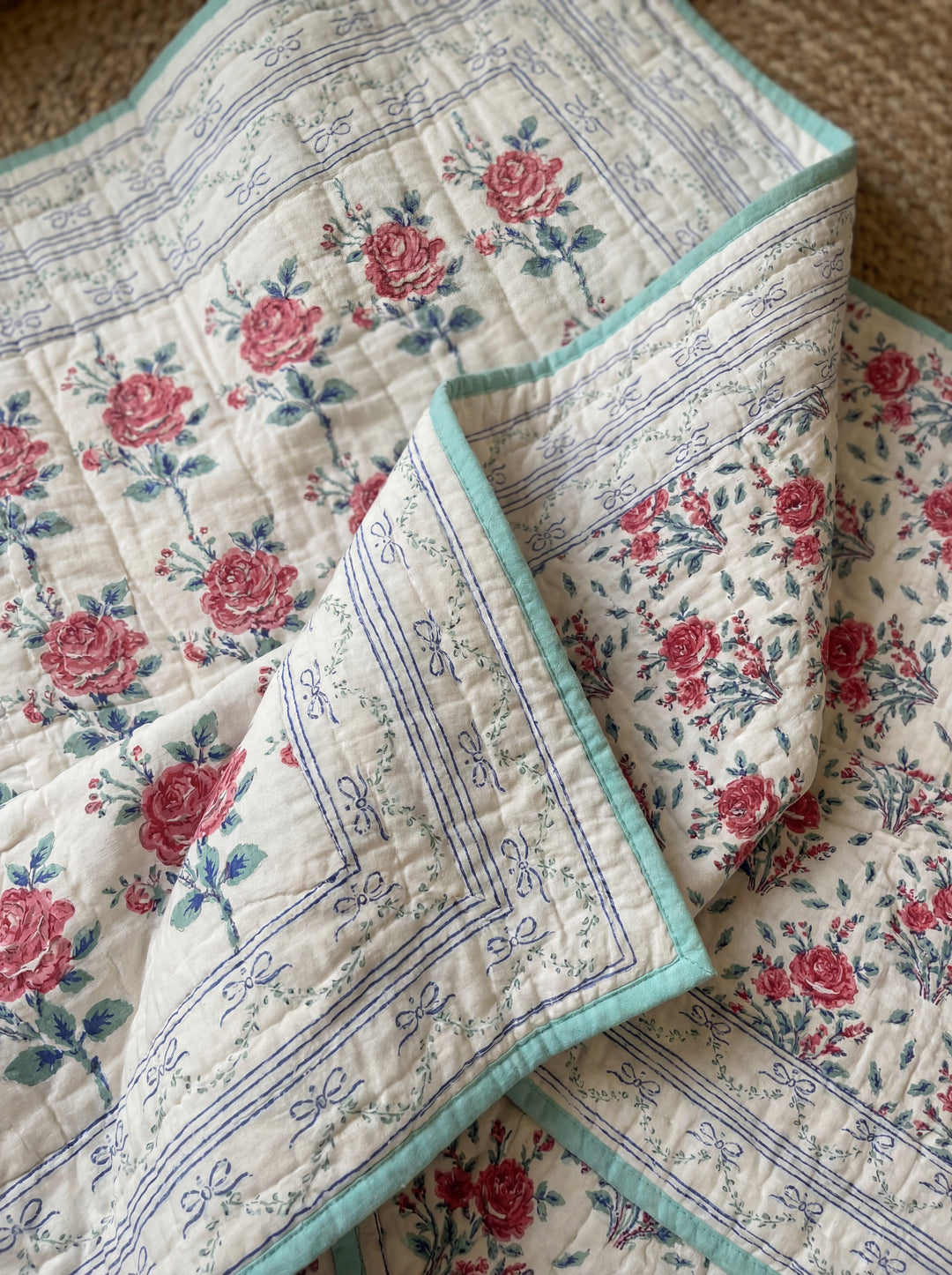 The Ivory Garden Quilt – 108x108" Reversible White & Pastel Floral Organic Cotton Super King