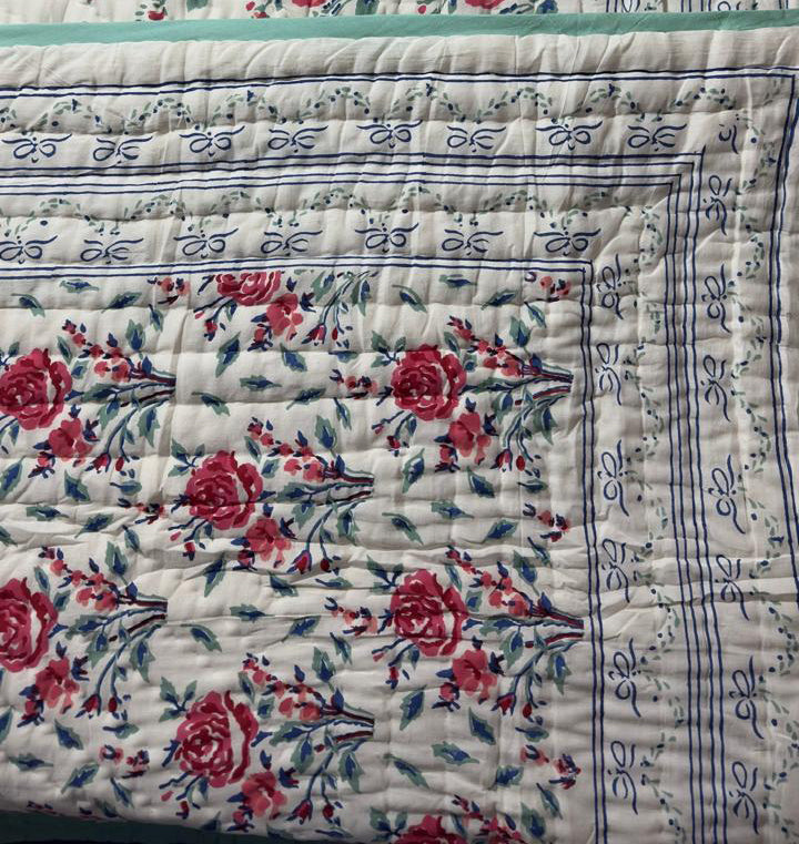 The Ivory Garden Quilt – 108x108" Reversible White & Pastel Floral Organic Cotton Super King