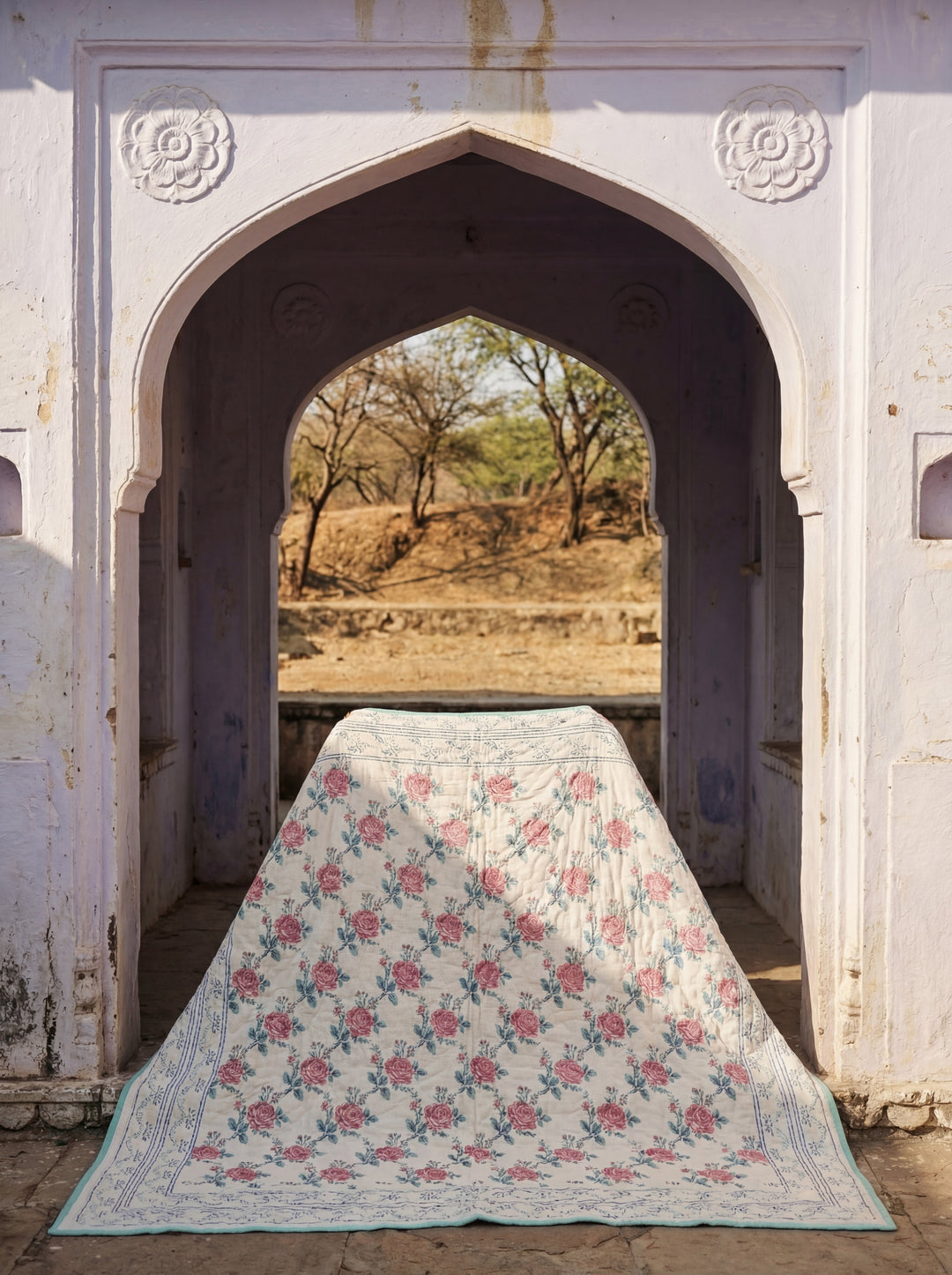 The Ivory Garden Quilt – 108x108" Reversible White & Pastel Floral Organic Cotton Super King