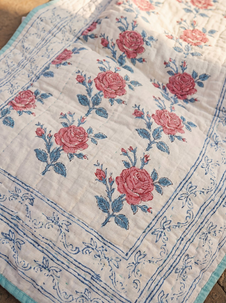 The Ivory Garden Quilt – 108x108" Reversible White & Pastel Floral Organic Cotton Super King
