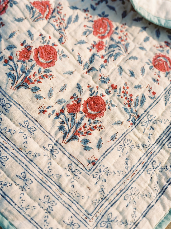 The Ivory Garden Quilt – 108x108" Reversible White & Pastel Floral Organic Cotton Super King