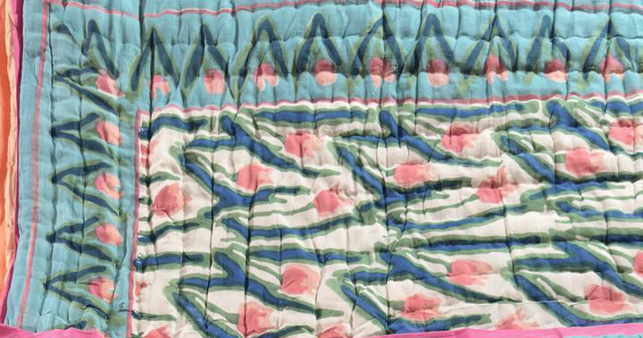 The Ocean Breeze Quilt – 108x108" Reversible Teal & Rose Organic Cotton Super King