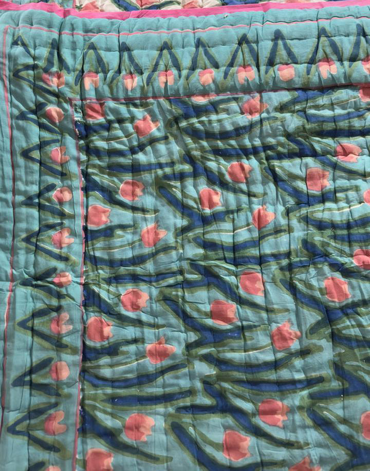 The Ocean Breeze Quilt – 108x108" Reversible Teal & Rose Organic Cotton Super King