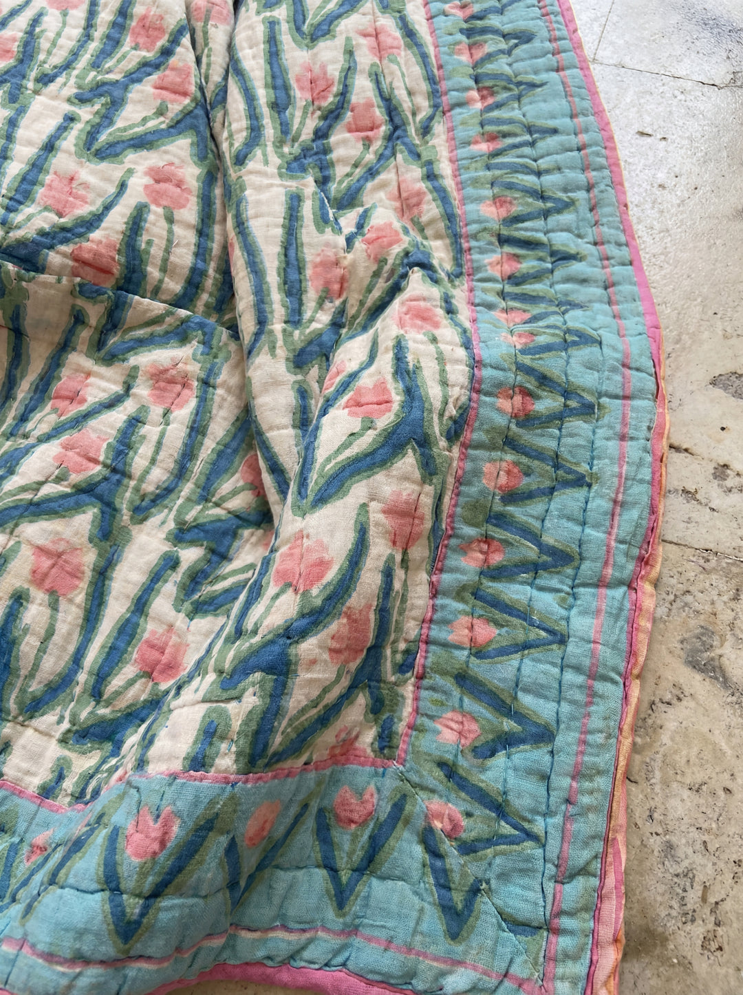 The Ocean Breeze Quilt – 108x108" Reversible Teal & Rose Organic Cotton Super King