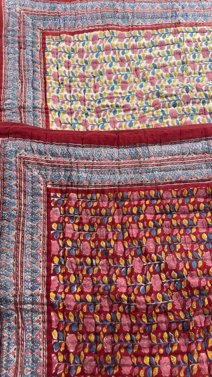 The Crimson Bloom Quilt – 108x108" Reversible Deep Red Organic Cotton Super King