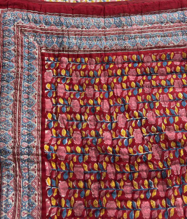 The Crimson Bloom Quilt – 108x108" Reversible Deep Red Organic Cotton Super King