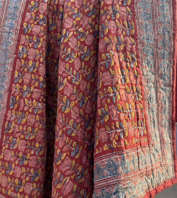 The Crimson Bloom Quilt – 108x108" Reversible Deep Red Organic Cotton Super King