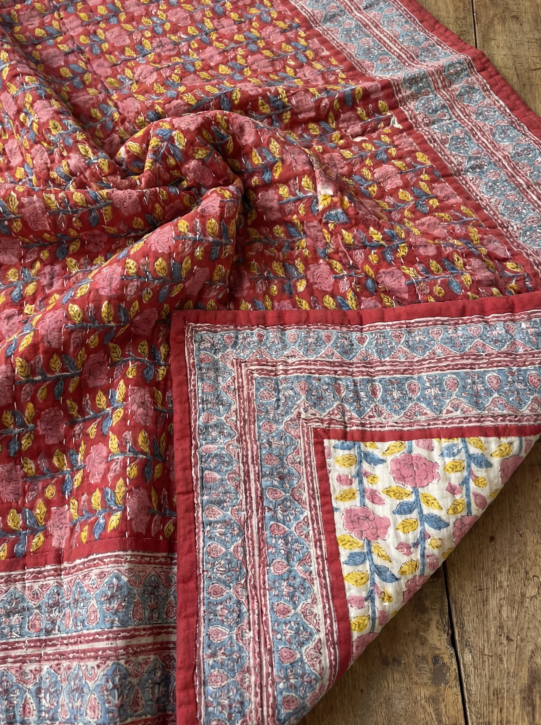 The Crimson Bloom Quilt – 108x108" Reversible Deep Red Organic Cotton Super King