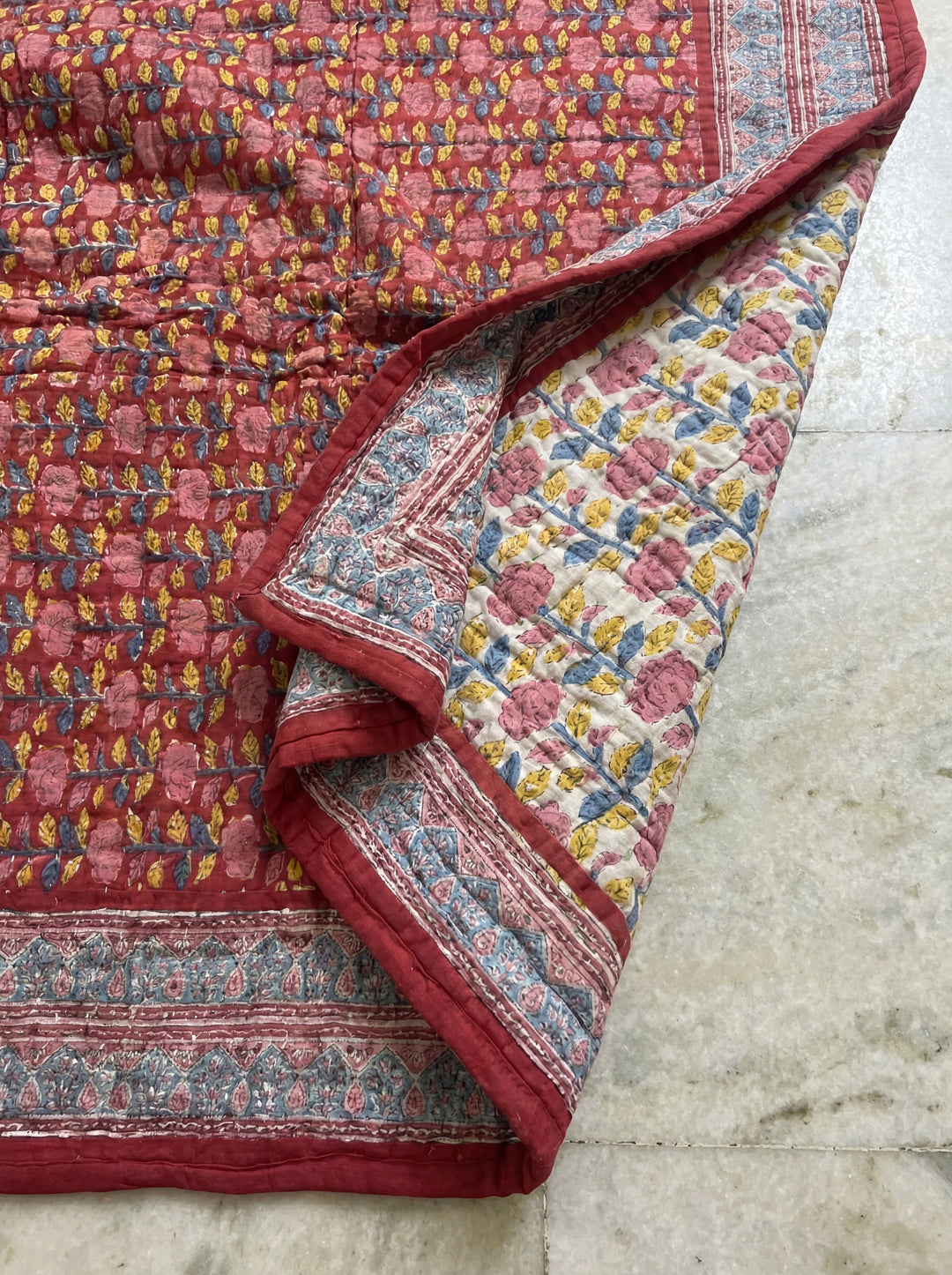 The Crimson Bloom Quilt – 108x108" Reversible Deep Red Organic Cotton Super King