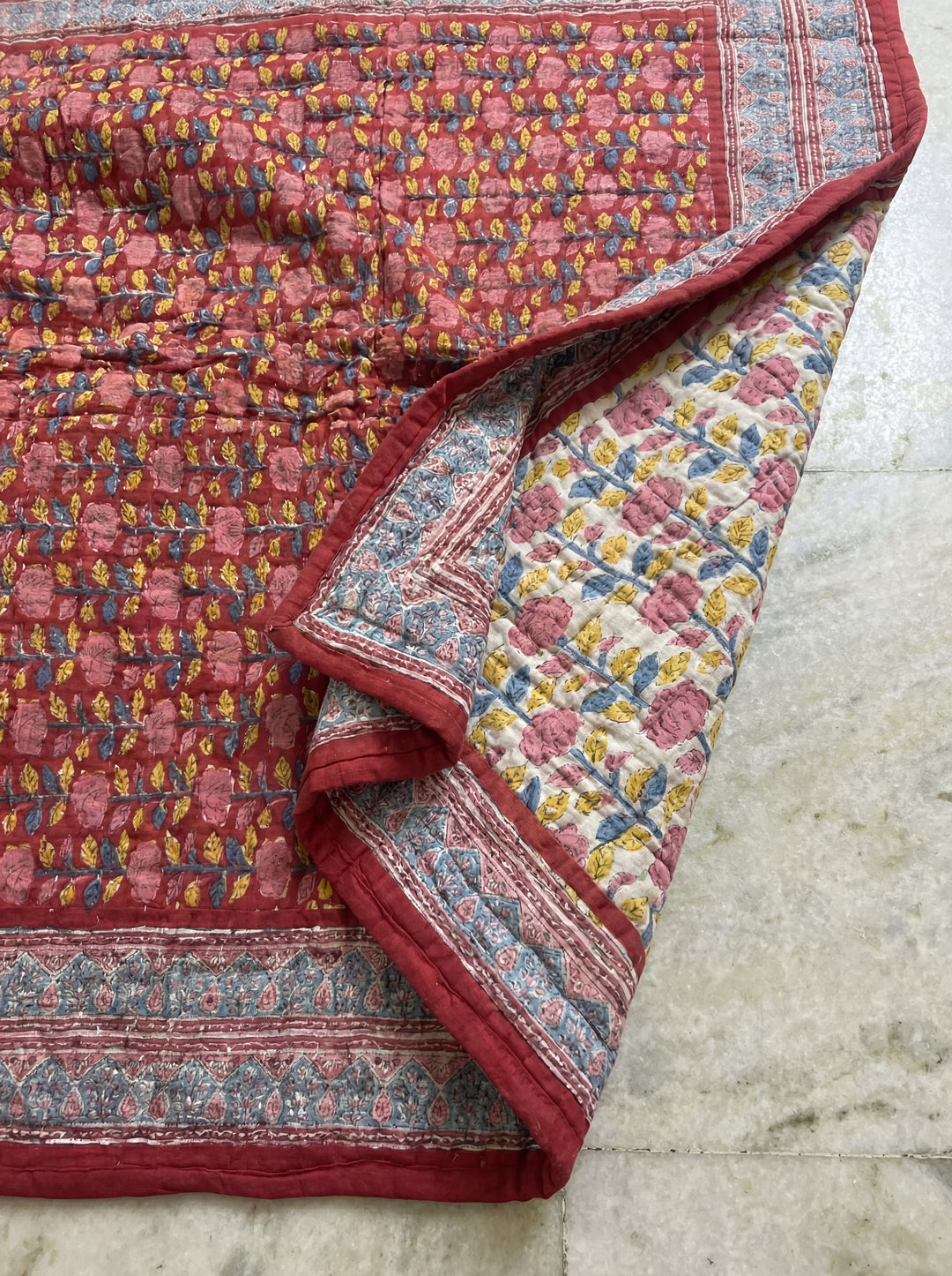 The Crimson Bloom Quilt – 108x108" Reversible Deep Red Organic Cotton Super King