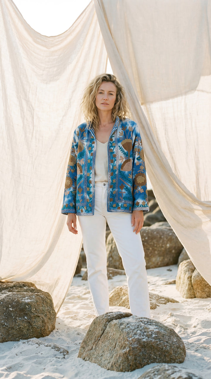 The "Suzani" Tie-Dye Masterpiece Jacket – Heritage Blue & White